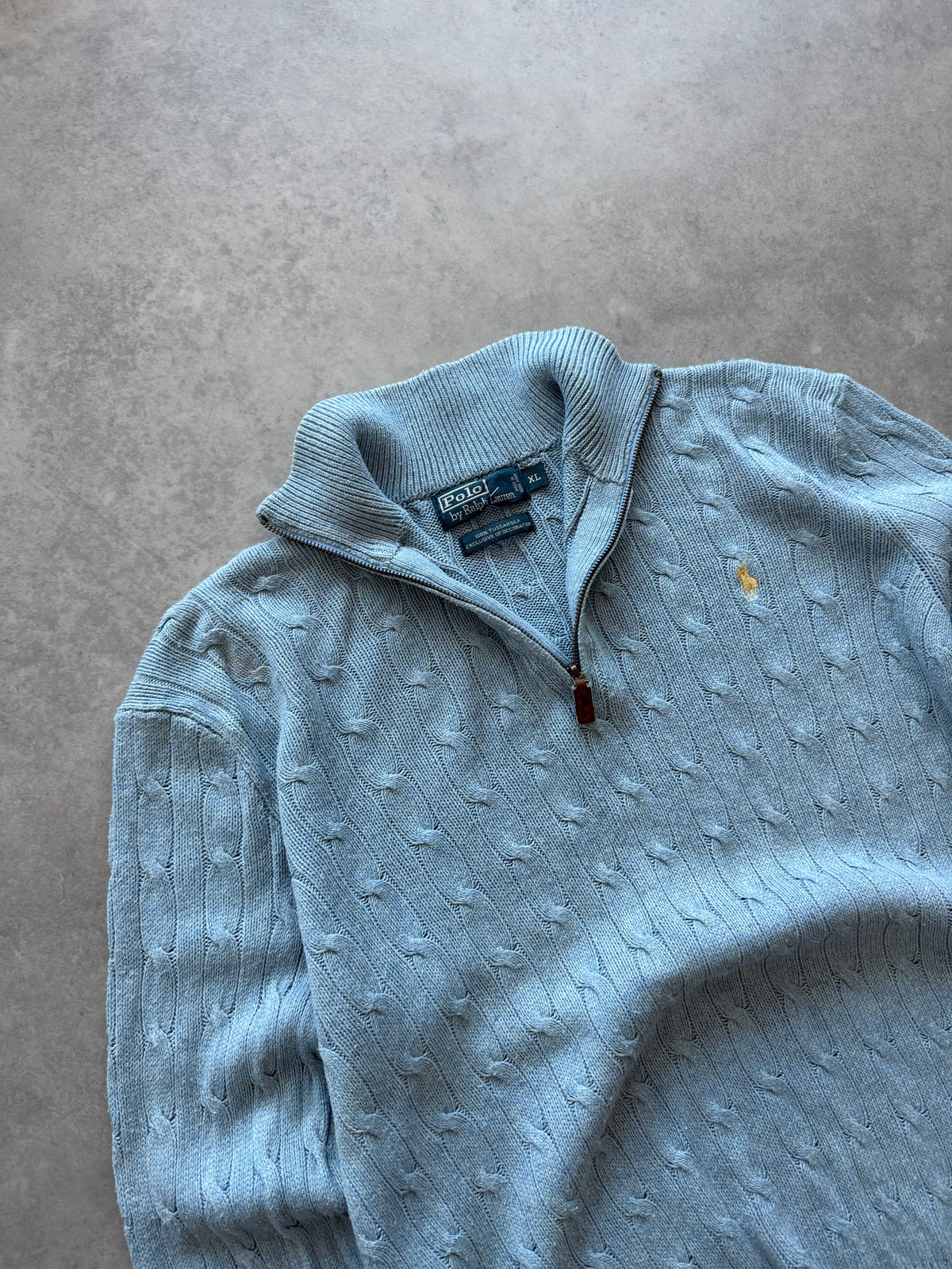 Polo by Ralph Lauren vintage cable knit 1/4 zip džemper (XL)